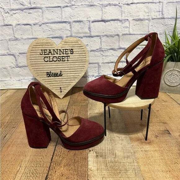 Free People size 41 10 Burgundy Remi Double Strap Suede Platform Shoes