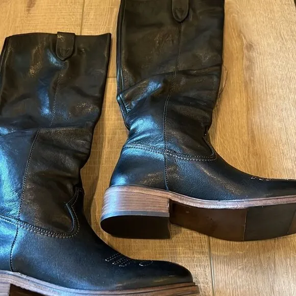 Free People Arya Italian Leather Riding Boots Black EU 36 US 6