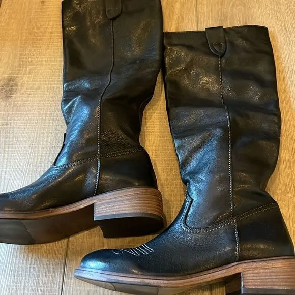 Free People Arya Italian Leather Riding Boots Black EU 36 US 6