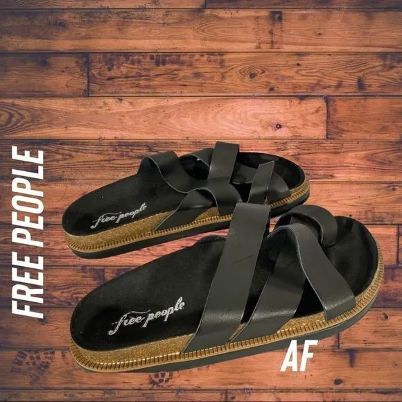 FREE PEOPLE VENTURA FOOTBED SANDAL BLACK NEW Size 38