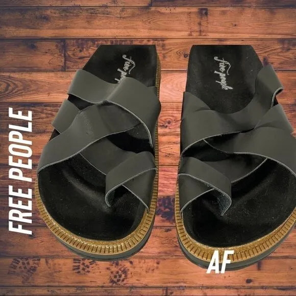 FREE PEOPLE VENTURA FOOTBED SANDAL BLACK NEW Size 38
