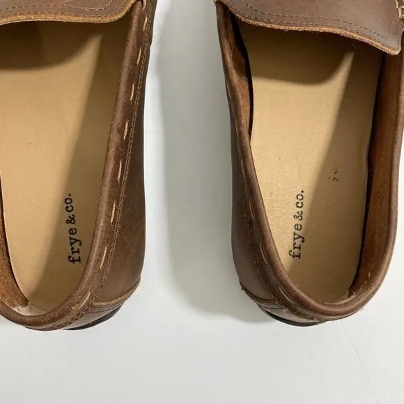 Frye &amp; Co Men's Slip On Loafer Casual Shoes Brown Leather Size 9.5 Moccasin