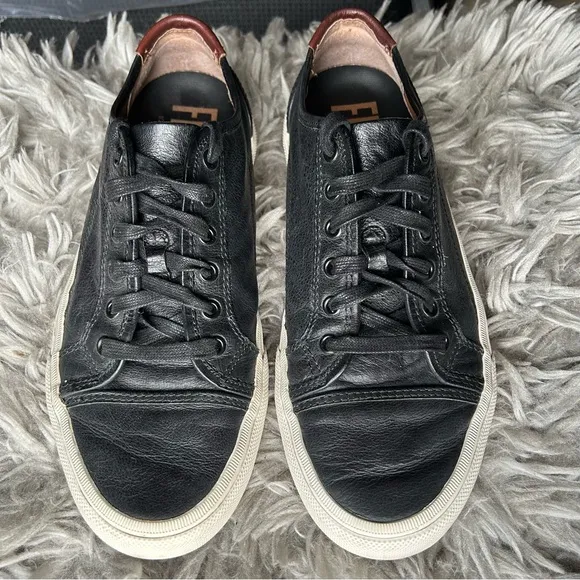 FRYE black &amp; brown leather lace up sneakers men’s shoe size 10.5