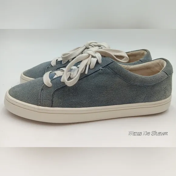 Frye Blue Suede Canvas Low Top Lace Up Slip Sneakers Shoes