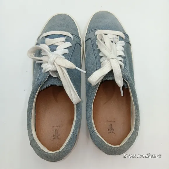 Frye Blue Suede Canvas Low Top Lace Up Slip Sneakers Shoes