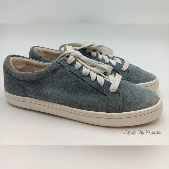Frye Blue Suede Canvas Low Top Lace Up Slip Sneakers Shoes