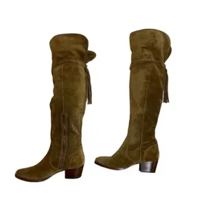 Frye Clara Tassel Over the Knee OTK Olive Green Suede Boots Size 6 Boho Western