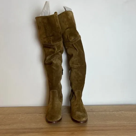 Frye Clara Tassel Over the Knee OTK Olive Green Suede Boots Size 6 Boho Western