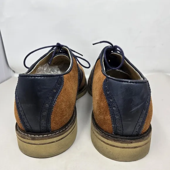 Frye Men's Jim Saddle Oxford Shoes Sz 9.5 D  Suede Leather Navy Cognac Casual