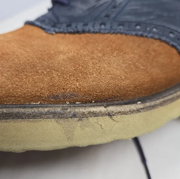 Frye Men's Jim Saddle Oxford Shoes Sz 9.5 D  Suede Leather Navy Cognac Casual