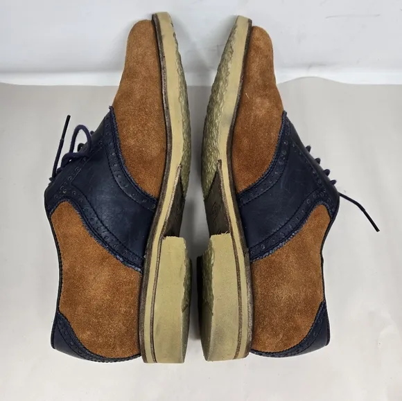 Frye Men's Jim Saddle Oxford Shoes Sz 9.5 D  Suede Leather Navy Cognac Casual