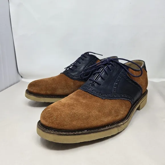Frye Men's Jim Saddle Oxford Shoes Sz 9.5 D  Suede Leather Navy Cognac Casual