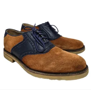 Frye Men's Jim Saddle Oxford Shoes Sz 9.5 D  Suede Leather Navy Cognac Casual