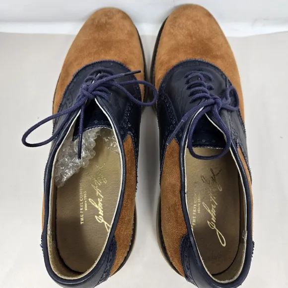 Frye Men's Jim Saddle Oxford Shoes Sz 9.5 D  Suede Leather Navy Cognac Casual