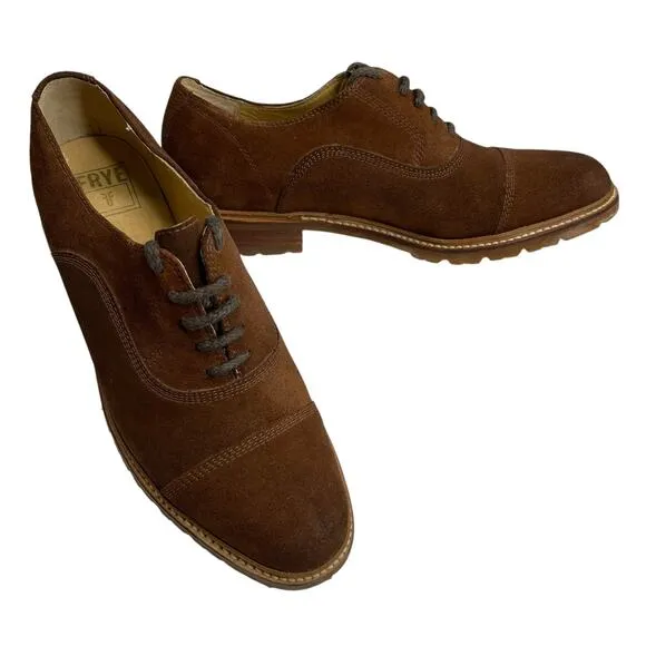 FRYE Mens Oxford Lace Up Cap Toe Shoes Size 10.5 D Tan Suede Leather