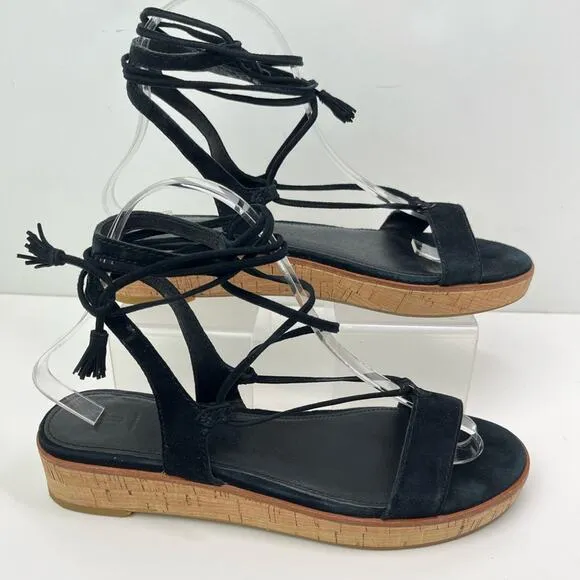 FRYE Miranda Black Suede Leather Gladiator Platform Sandals