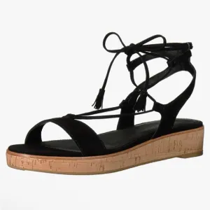 Frye Miranda Gladiator Sandals Black Suede Leather Lace Up Cork Flatform Size 7