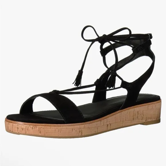 Frye Miranda Gladiator Sandals Black Suede Leather Lace Up Cork Flatform Size 7