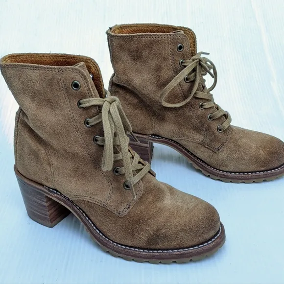 FRYE Sabrina 6G tan suede leather lace-up boots