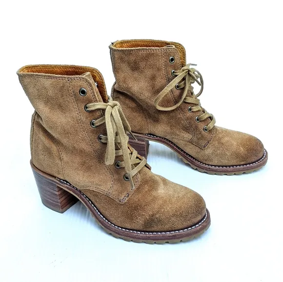 FRYE Sabrina 6G tan suede leather lace-up boots