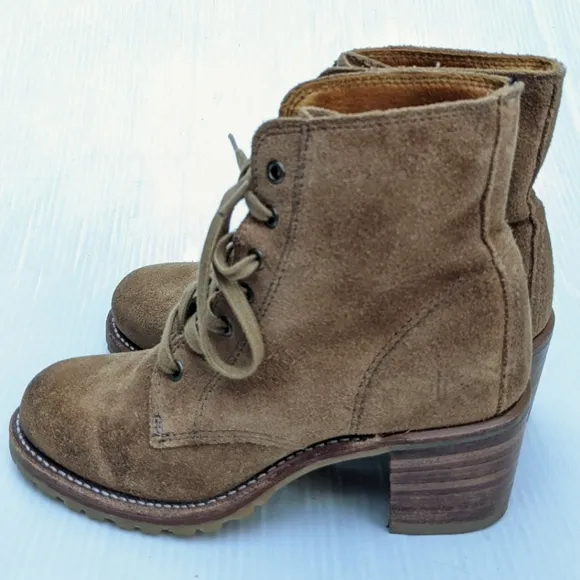 FRYE Sabrina 6G tan suede leather lace-up boots