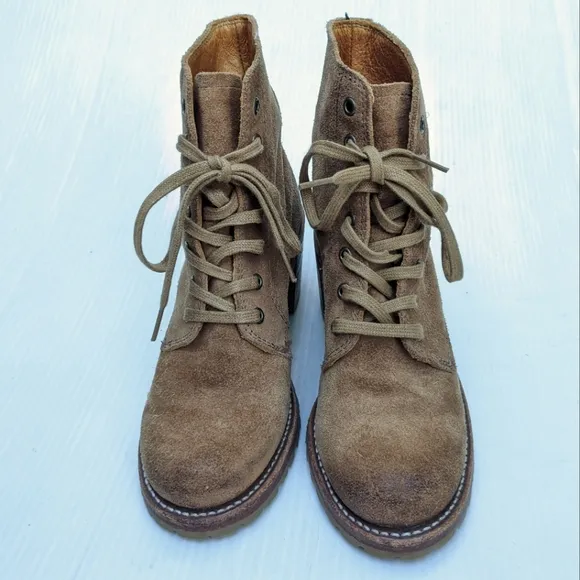 FRYE Sabrina 6G tan suede leather lace-up boots