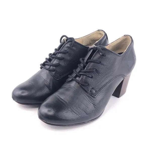 Frye Stella Oxford Black Leather Heeled Booties 6M
