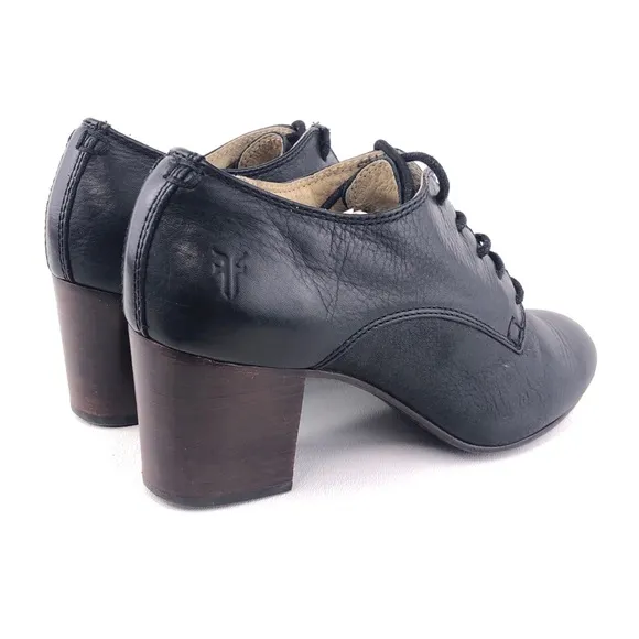 Frye Stella Oxford Black Leather Heeled Booties 6M