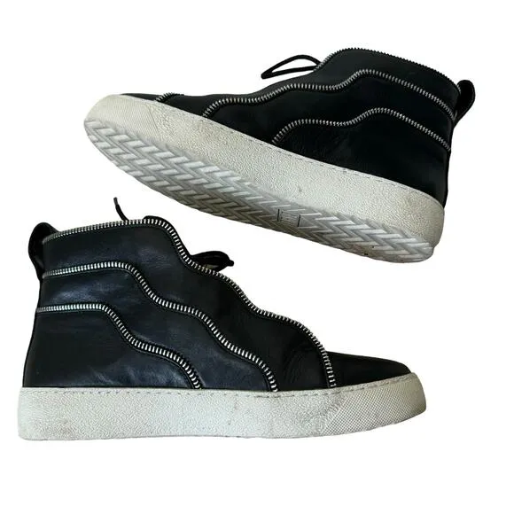Frye Webster Zip High 71890 Black Leather Zipper Sneakers Shoes Size 8.5