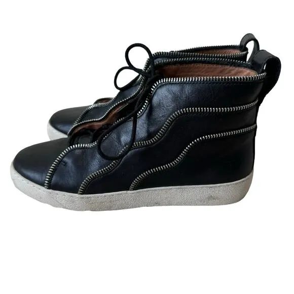 Frye Webster Zip High 71890 Black Leather Zipper Sneakers Shoes Size 8.5