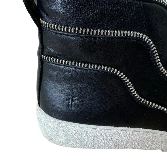 Frye Webster Zip High 71890 Black Leather Zipper Sneakers Shoes Size 8.5