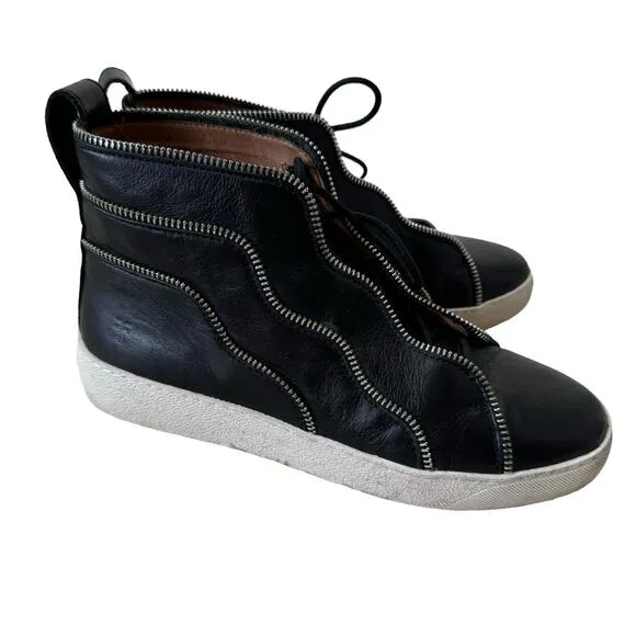 Frye Webster Zip High 71890 Black Leather Zipper Sneakers Shoes Size 8.5