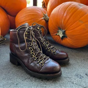 FRYE Women's Alta Hiker Ankle Boots in Cognac Leather Size 6 Lace Up