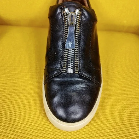 Frye Women's Lena Low Soft Leather Zipper Black Sneakers Casual Shoes Size 9M