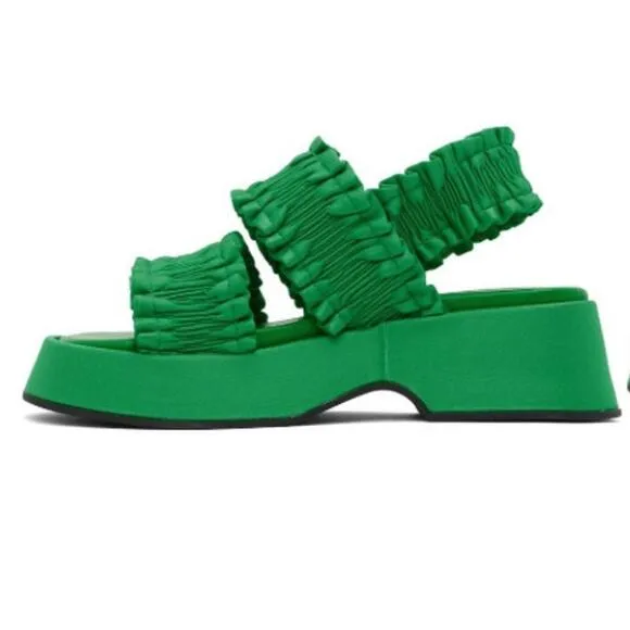 GANNI - Green Smock Platform Sandals - Size 11