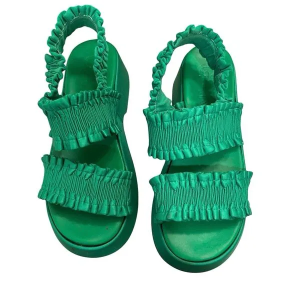 GANNI - Green Smock Platform Sandals - Size 11