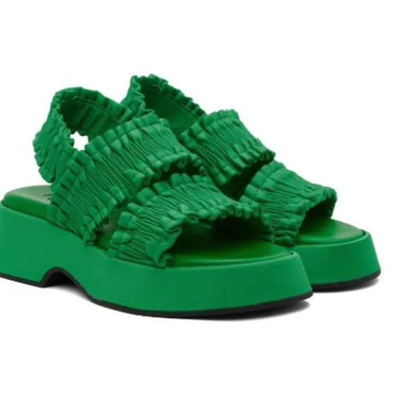 GANNI - Green Smock Platform Sandals - Size 11