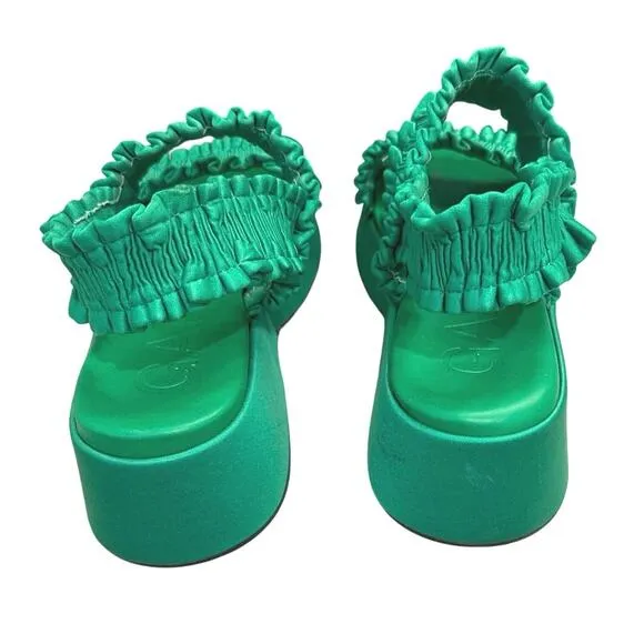 GANNI - Green Smock Platform Sandals - Size 11