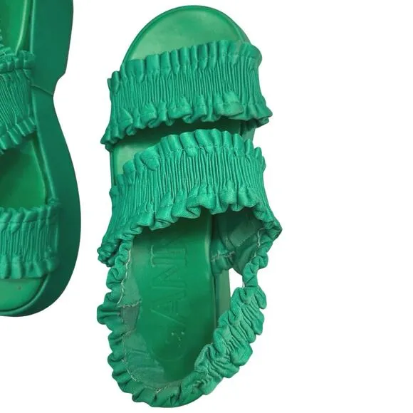 GANNI - Green Smock Platform Sandals - Size 11
