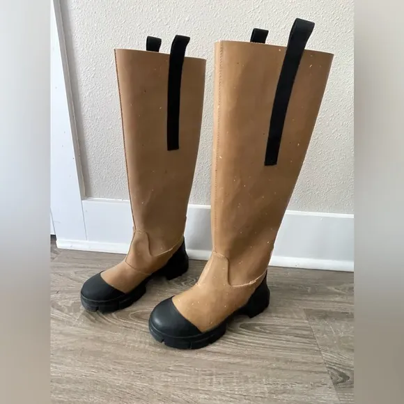 GANNI Recycled‎ Rubber Boots The Country Tall Lug Sole Boots in Chipmunk