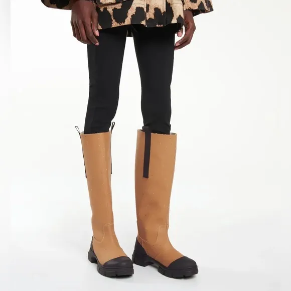 GANNI Recycled‎ Rubber Boots The Country Tall Lug Sole Boots in Chipmunk