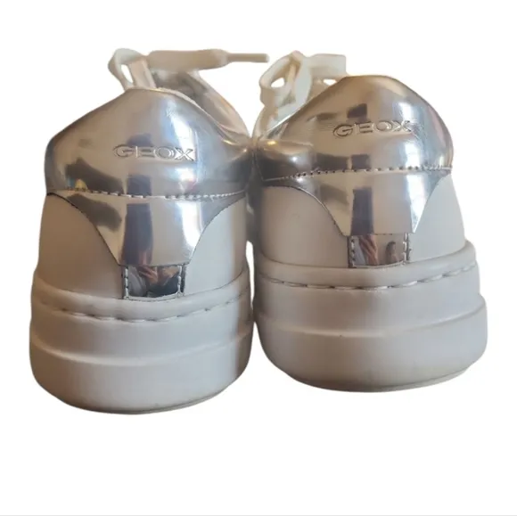 Geox Respira Pontoise Women's White Silver Leather Shoes Sneaker Size 7 Y2K 90s