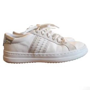Geox Respira Pontoise Women's White Silver Leather Shoes Sneaker Size 7 Y2K 90s