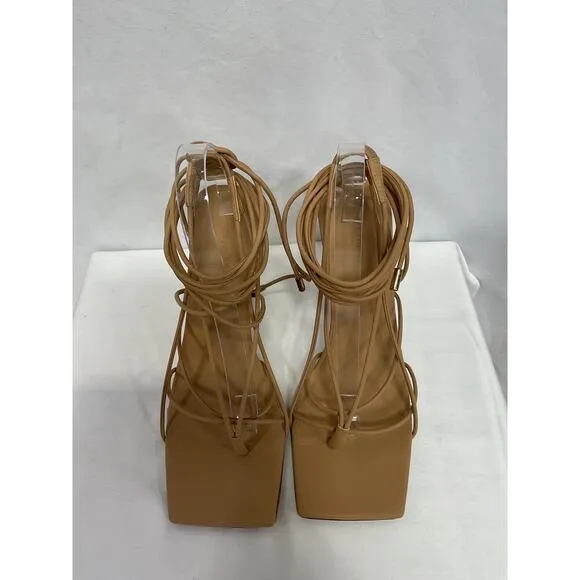 Gia Borghini x Rhw Brown 'Rosie 6' Leather Lace Up Sandals Size 9