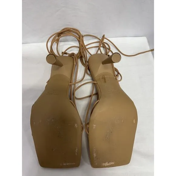 Gia Borghini x Rhw Brown 'Rosie 6' Leather Lace Up Sandals Size 9