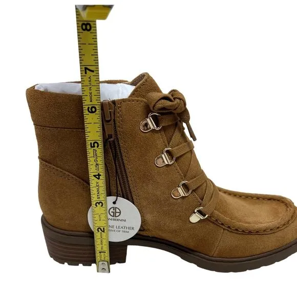 Giani Bernini Bertey Tan Suede Leather Ankle Combat Lace-Up Boots 8