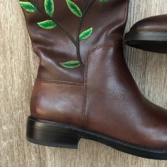 Gianni Bini Brown Leather Floral Boots