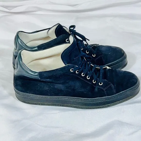 Gianni Versace Black Suede Shoes Men 8.5 EU 42 Mid Top Leather Sneakers Used