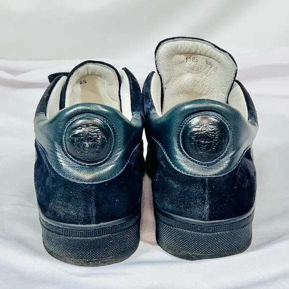 Gianni Versace Black Suede Shoes Men 8.5 EU 42 Mid Top Leather Sneakers Used