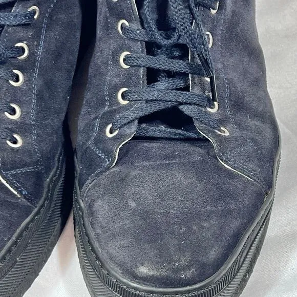 Gianni Versace Black Suede Shoes Men 8.5 EU 42 Mid Top Leather Sneakers Used
